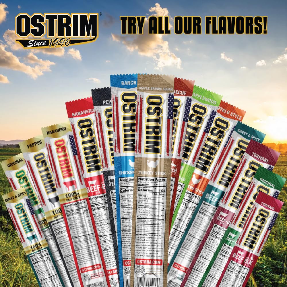 Ostrim (1.5oz) Chicken High Protein Snack Stick, Ranch Flavor, (Pack of 10)