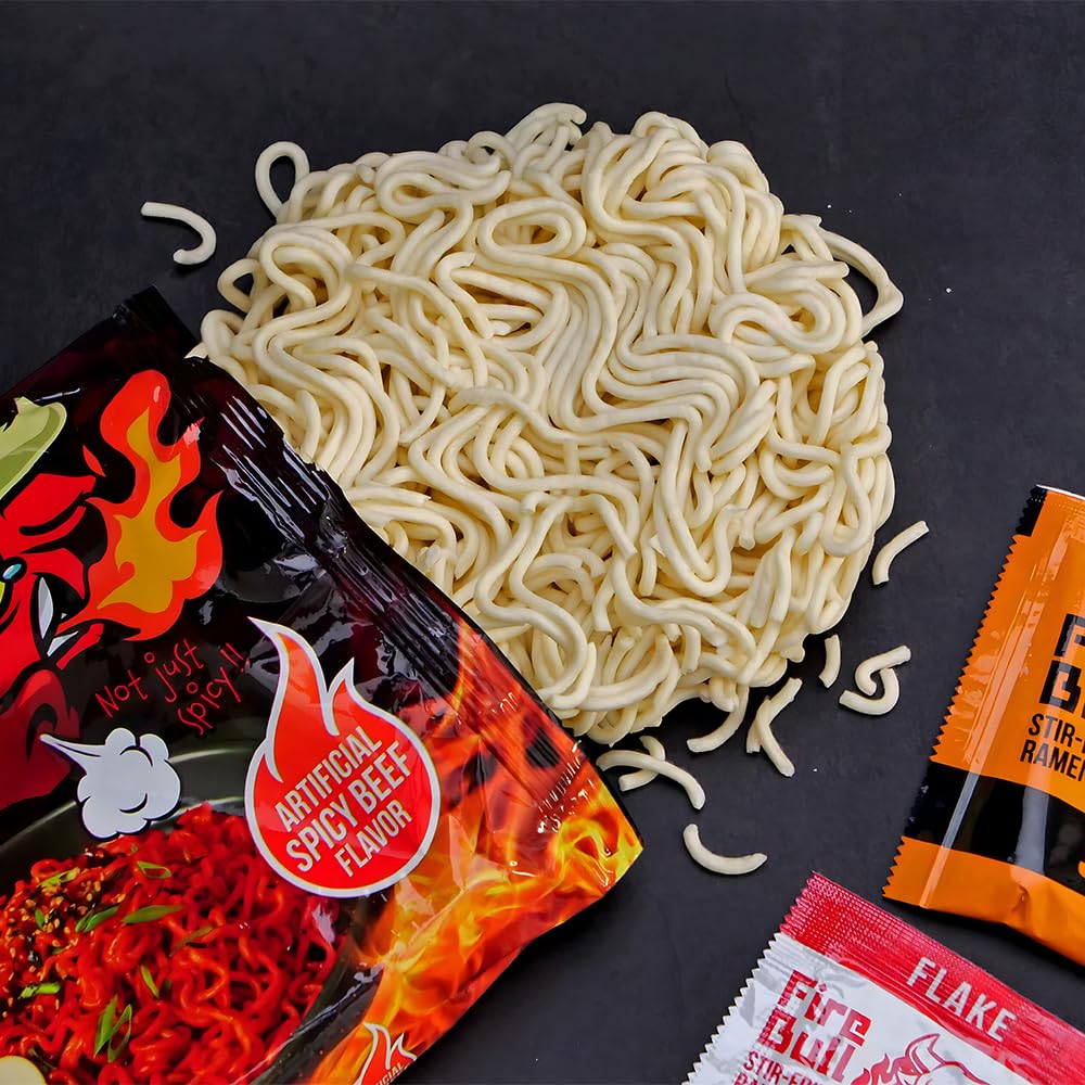 FIRE BULL RAMEN Intense Spicy Stir-Fried Ramen | Thick Chewy Noodles | 32 Pouches (1 Case)