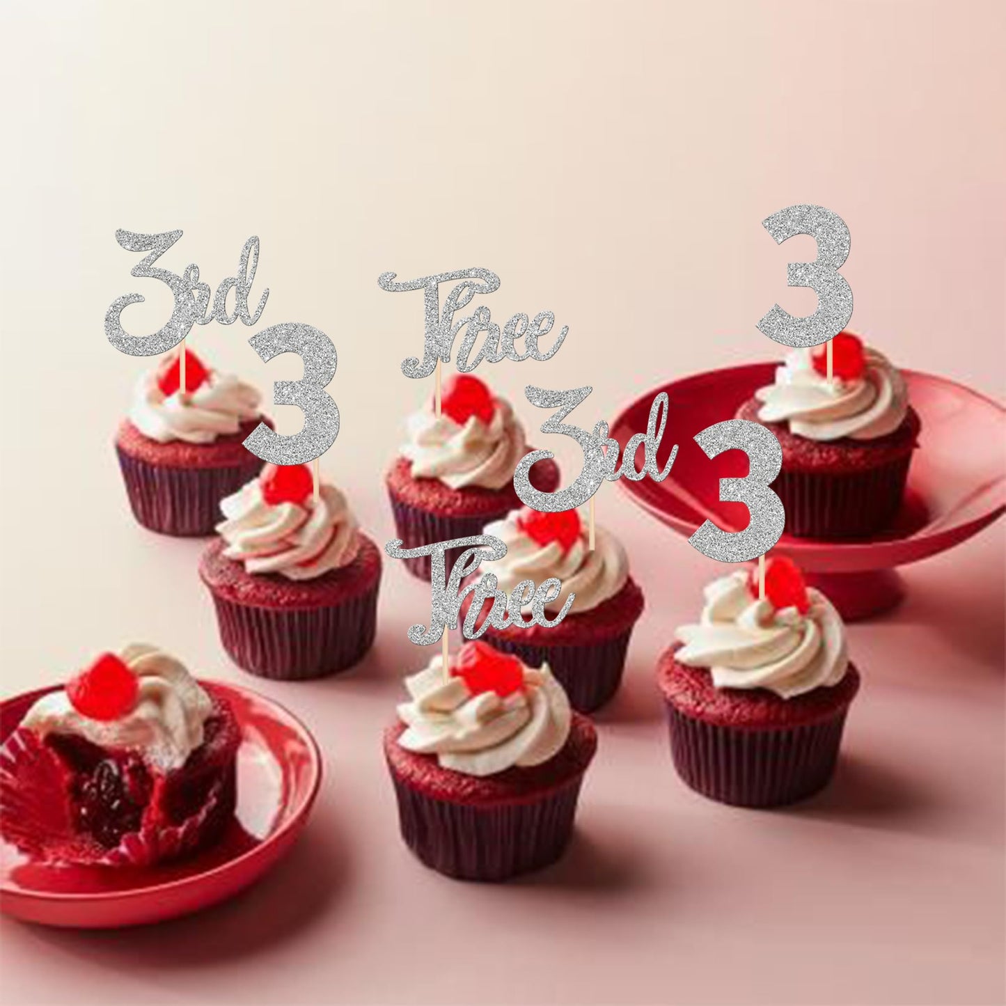 24 Pcs 3Rd Birthday Cupcake Toppers Glitter Third Birthday One Cupcake Picks Number 3 Cake Toppers For Baby Shower Kids 3Rd Birt