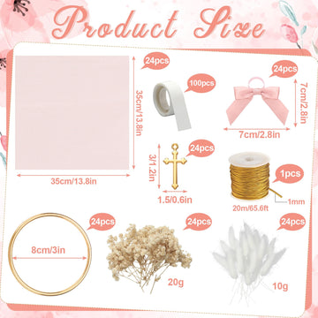Geelin 24 Set Baptism Almond Candy Favors Christening Tulle Bags Rings Ribbion DIY Party Candy Bags First Communion Favors for G