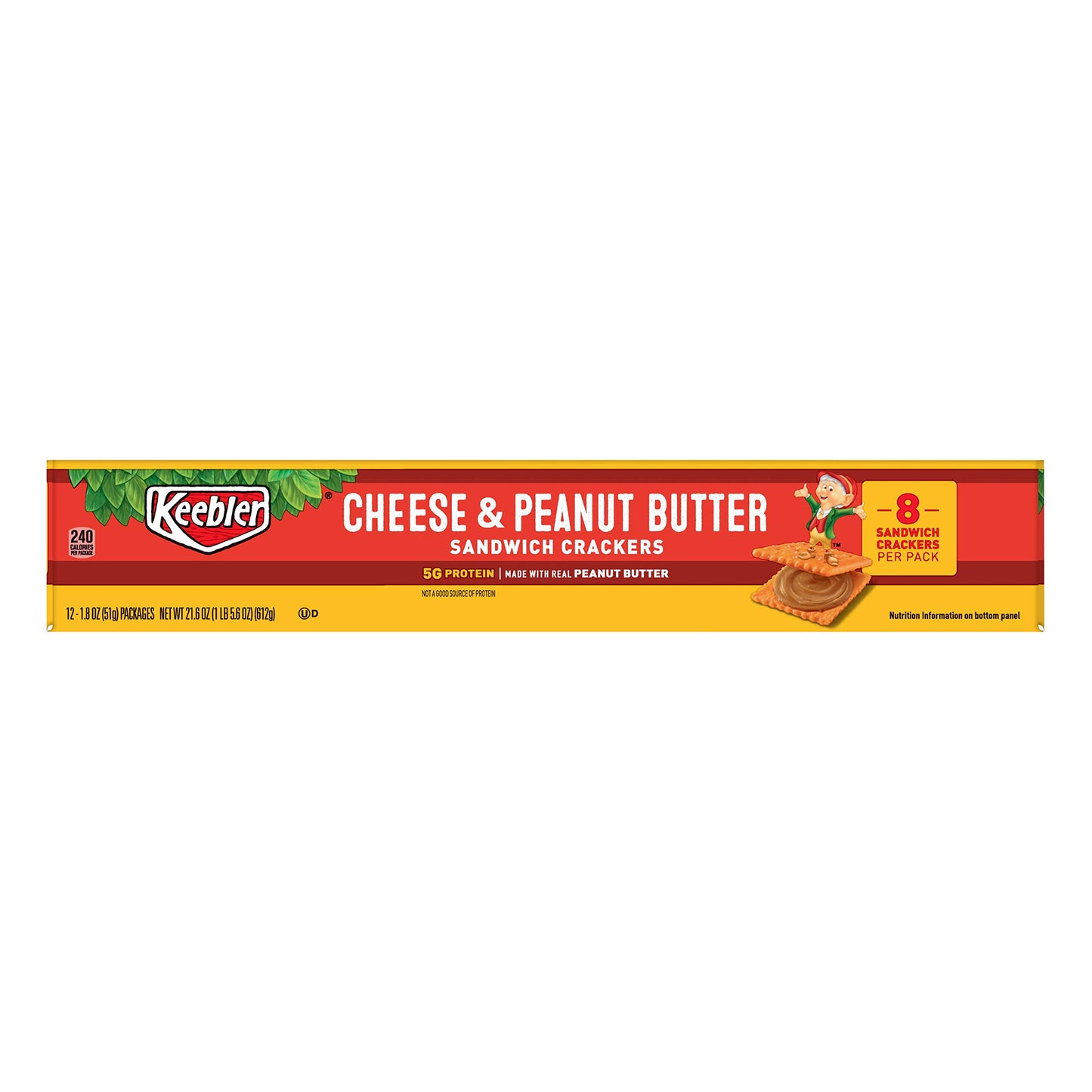 Keebler Cheese & Peanut Butter Sandwich Crackers Grab 'N Go Snacks, (12 Count Of 1.8 Oz Packages) 21.6 Ounce, Pack Of 4