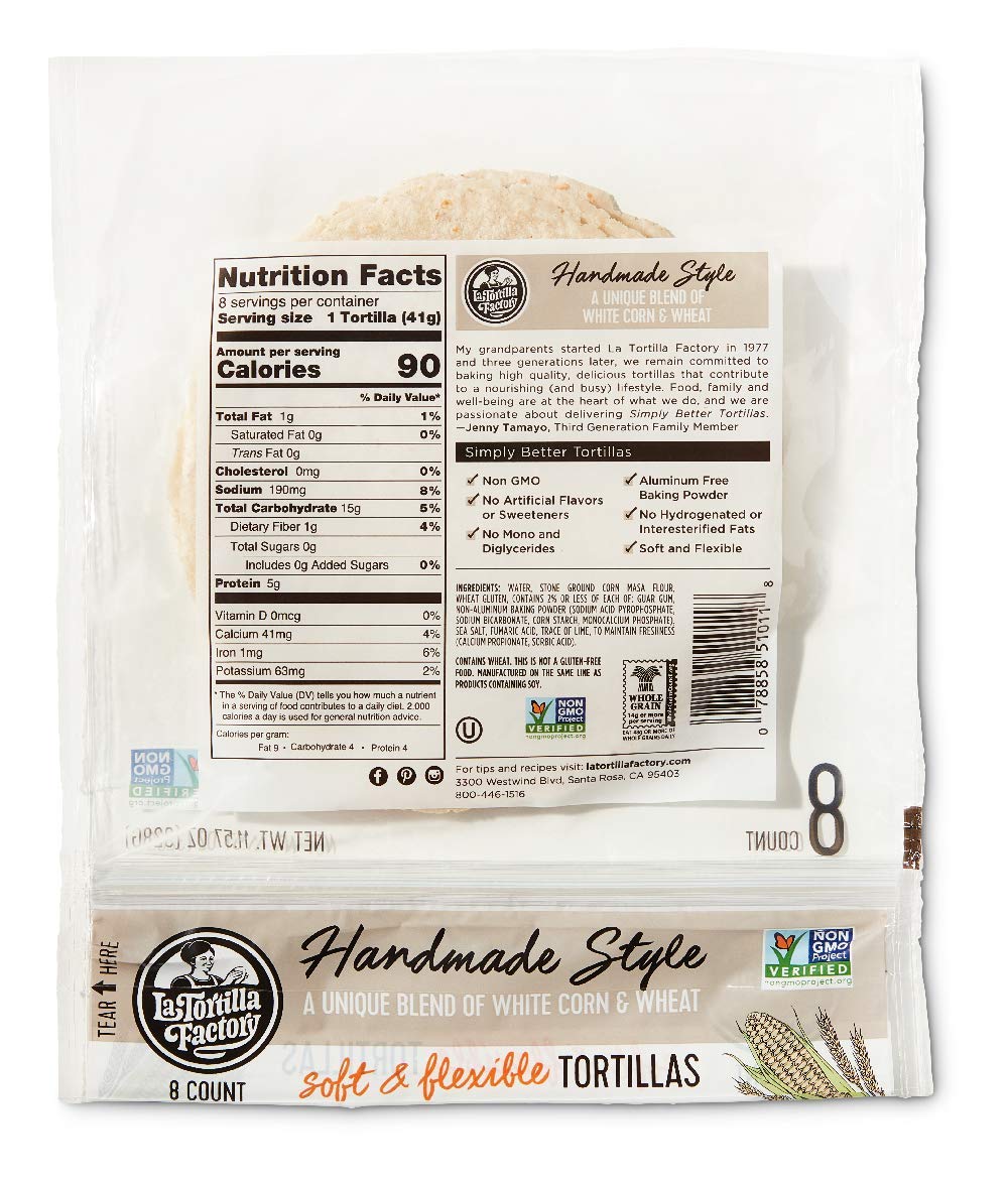 La Tortilla Factory Handmade Style White Corn & Wheat Tortillas, Non-Gmo, 14G Of Whole Grains, 8-Count, 11.57 Oz.