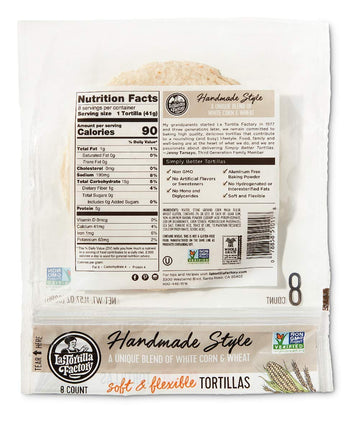 La Tortilla Factory Handmade Style White Corn & Wheat Tortillas, Non-Gmo, 14G Of Whole Grains, 8-Count, 11.57 Oz.