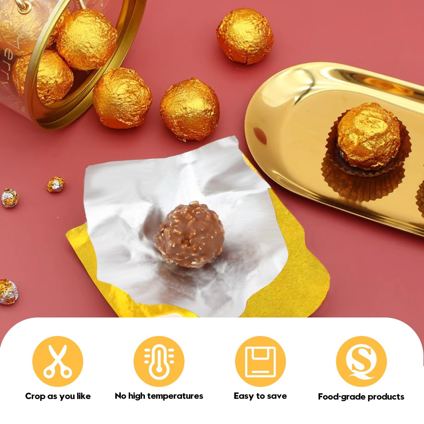 200 Pieces 7.5 X 6 Inches Chocolate Foil Wrappers, Gold Aluminum Foil Candy Wrappers, Candy Bar Wrappers For Chocolate, Chocolat