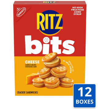 RITZ Bits Cheese Sandwich Crackers, Snacks for Kids and Adults, Bulk Lunch Snacks, 12 - 8.8 oz Boxes