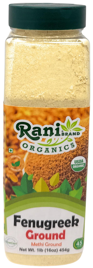 Rani Organic Fenugreek (Methi) Seeds Ground Powder 16oz (1lb) 454g Jar, Trigonella foenum graecum ~ All Natural | Vegan | Gluten