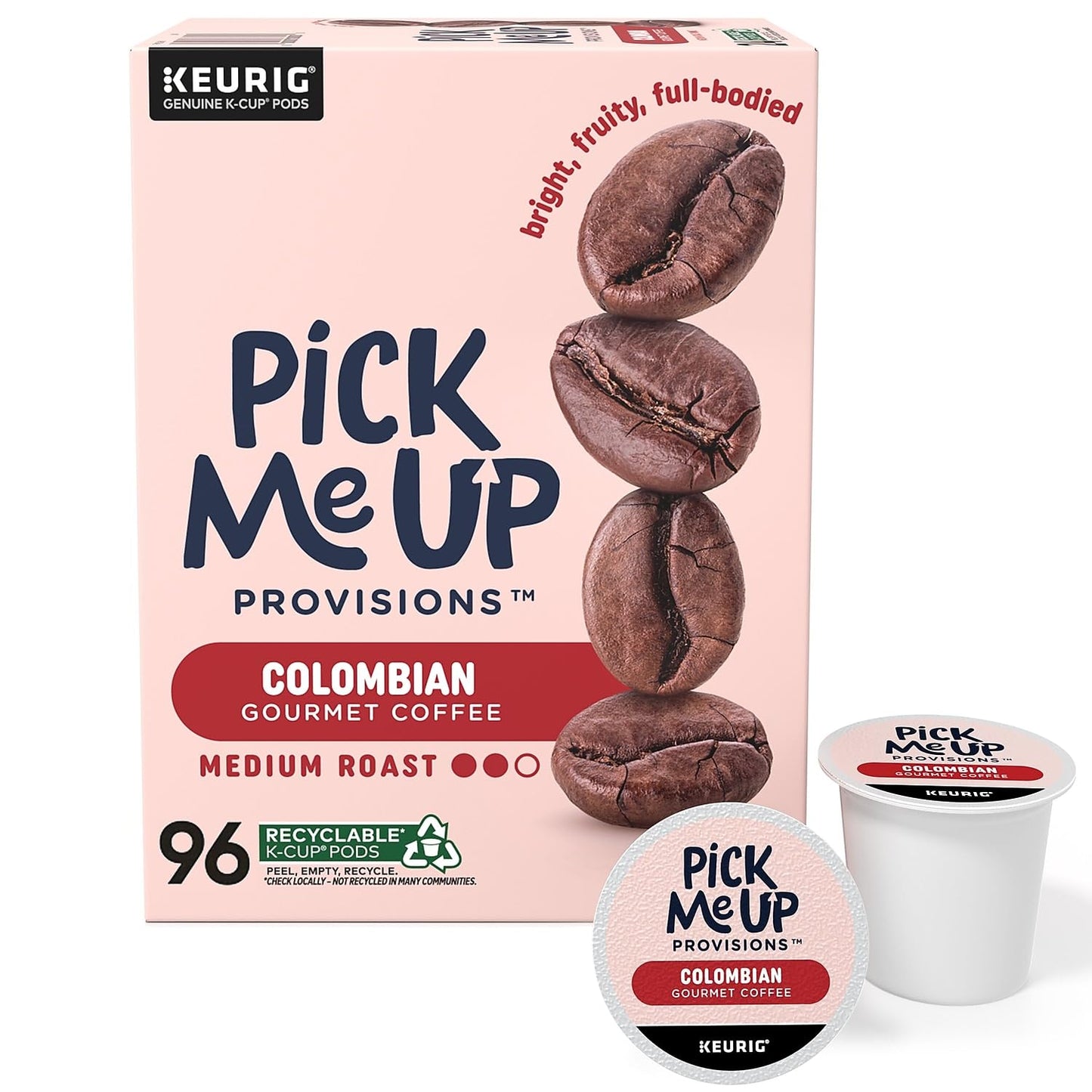 Staples Pick Me Up Provisions K-Cup Coffee Pods  Columbian Medium Roast Keurig K-Cups  100% Arabica  96-Pack  4-Boxes