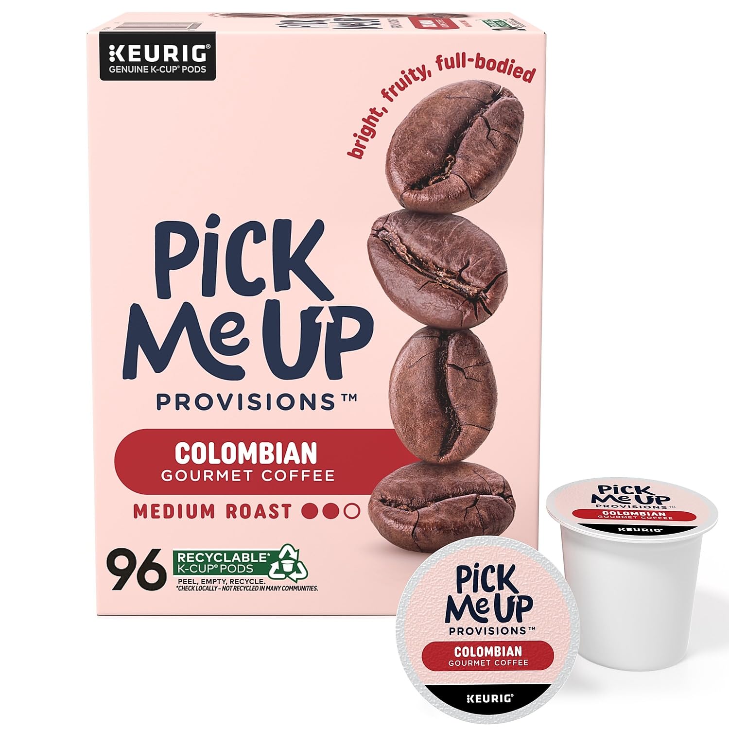 Staples Pick Me Up Provisions K-Cup Coffee Pods  Columbian Medium Roast Keurig K-Cups  100% Arabica  96-Pack  4-Boxes