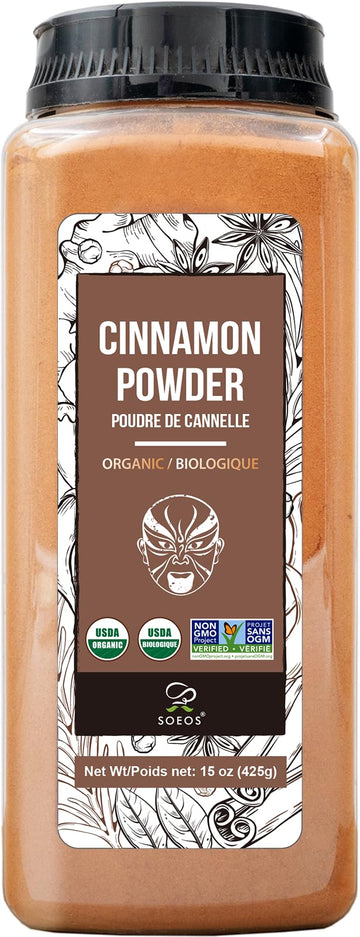 Soeos Organic Cinnamon Powder, Cinnamon, Ground Cinnamon, Cinnamon Sticks, 100% Raw, Non-Gmo, Kosher Certified, Cinnamon Seasoning Spice For Coffee, Baking, Cooking And Beverages 15 Oz (425G)