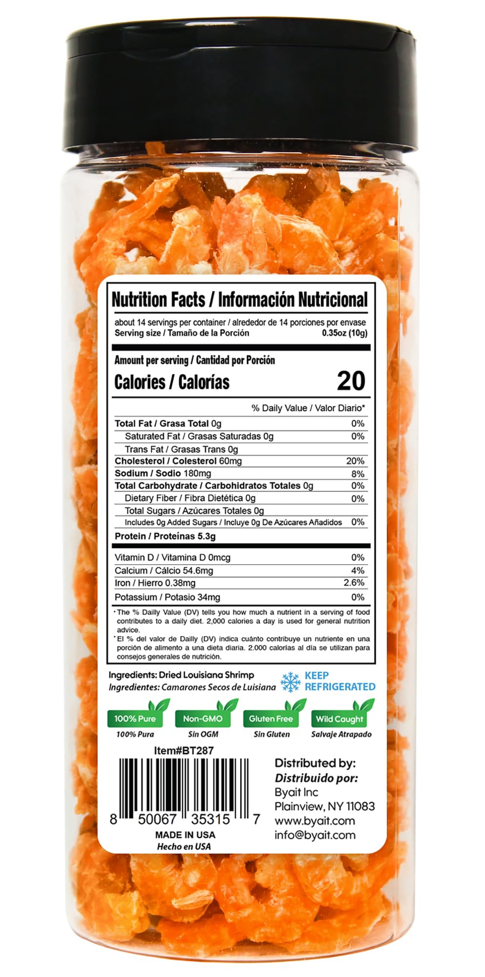 Byait Dried Louisiana Shrimp 5 Oz - Approx. 230 Pieces, Fresh-Caught & Dehydrated For Snacks, Seafood Salad, Pad Thai, Ramen Top