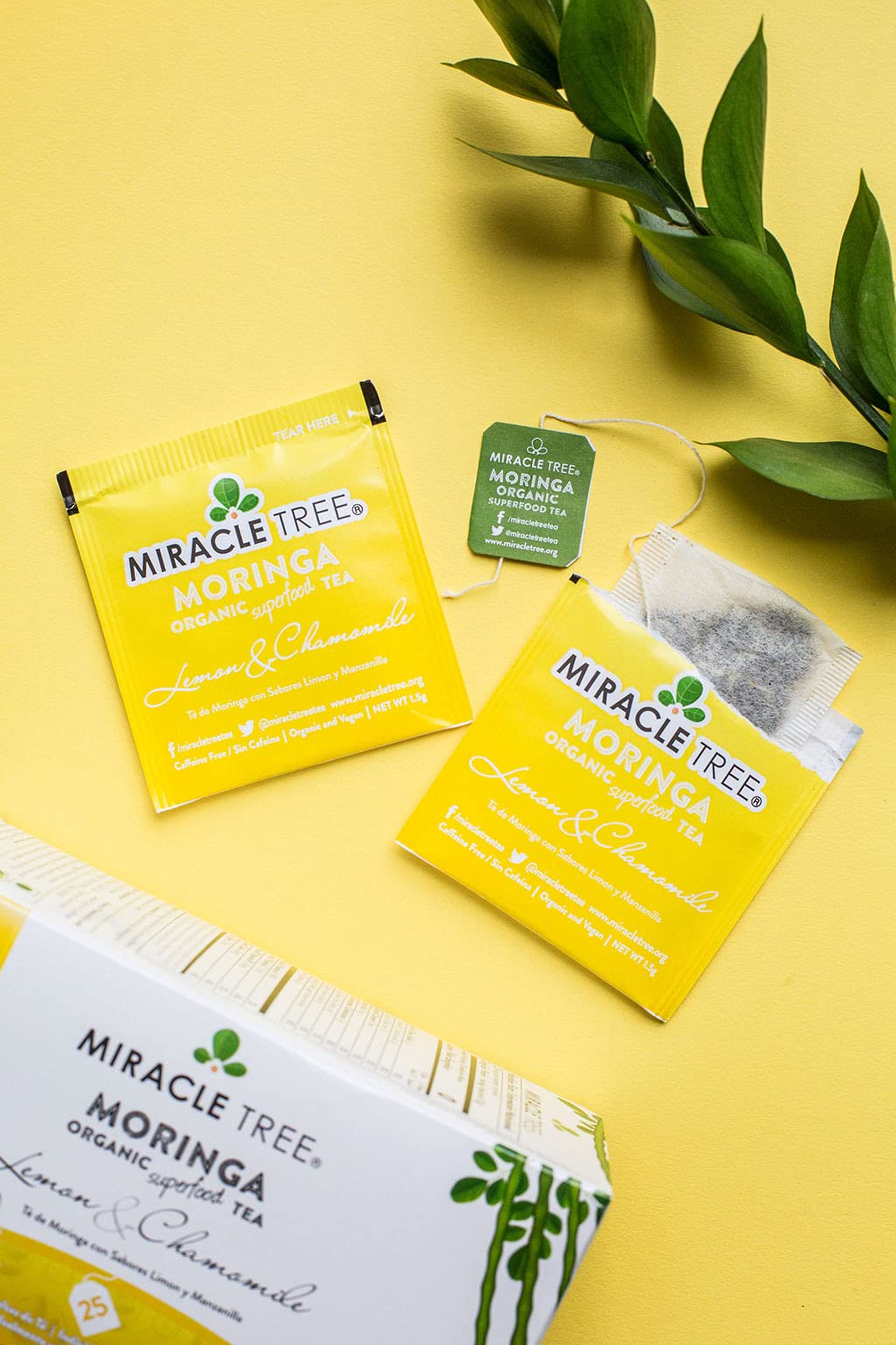 Tree Organic Moringa Superfood Tea - 3 Pack, 25 Individually Sealed Bags, Lemon & Chamomile, Vegan, Gluten-Free, Caffeine-Free