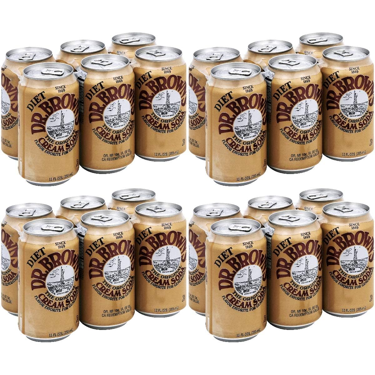 Dr. Browns Cream Soda Diet, 12 Fl Oz, Pack of 4, Light Brown
