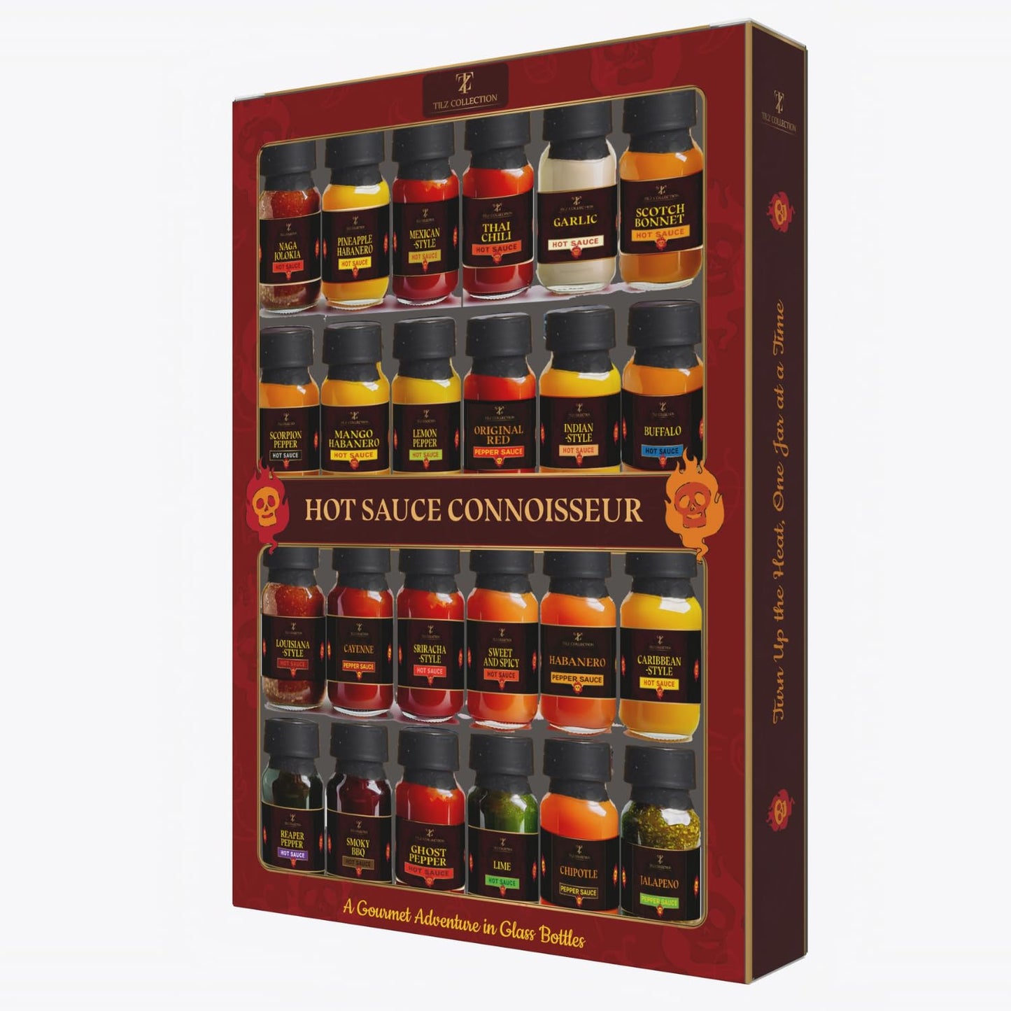 TILZ Hot Sauce Gift Set | 24 Bottles Sampler | Sriracha, Jalapenos, BBQ | Medium Size
