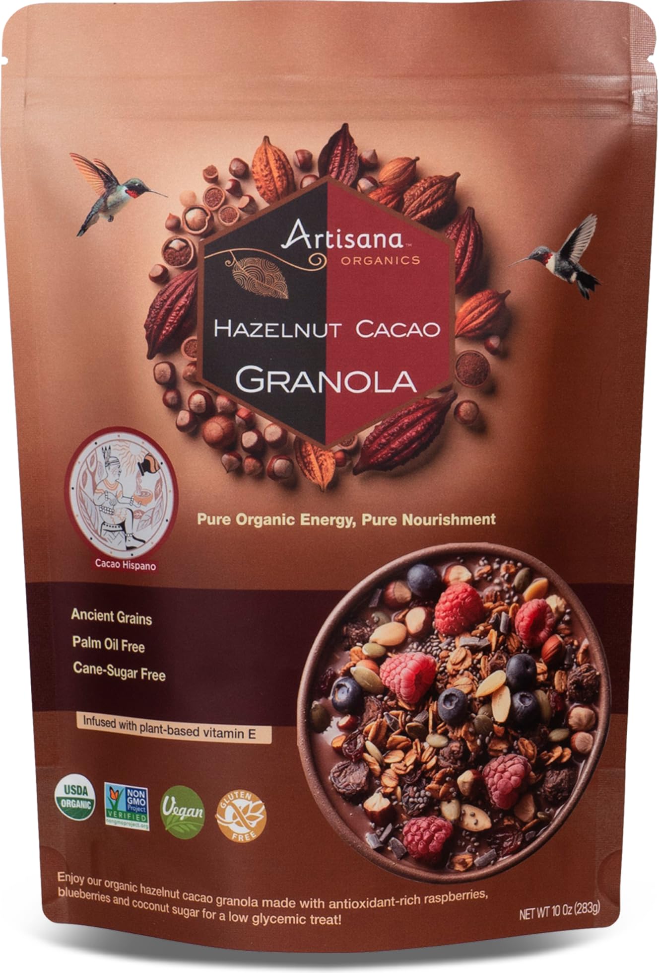 Artisana Organics Hazelnut-Cacao Granola - Gluten-Free  Vegan  Low Glycemic  Organic  Palm Oil-Free  Ancient Grains With Plant-Based Vitamin E  10 Oz