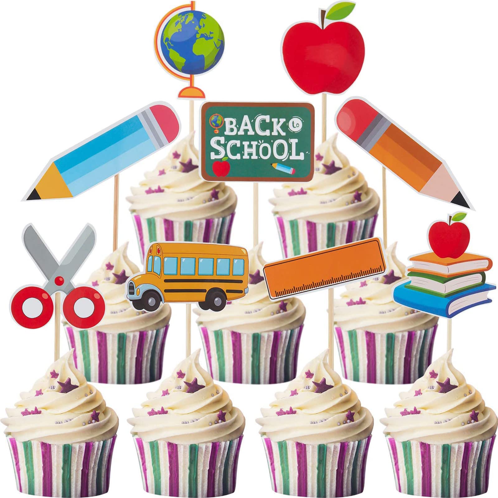 Boao Cupcake Toppers Set - 54 Pieces First Day of School Cake Picks, Classroom Decor, One-Size, Model Boao-Cupcake Topper-T0098