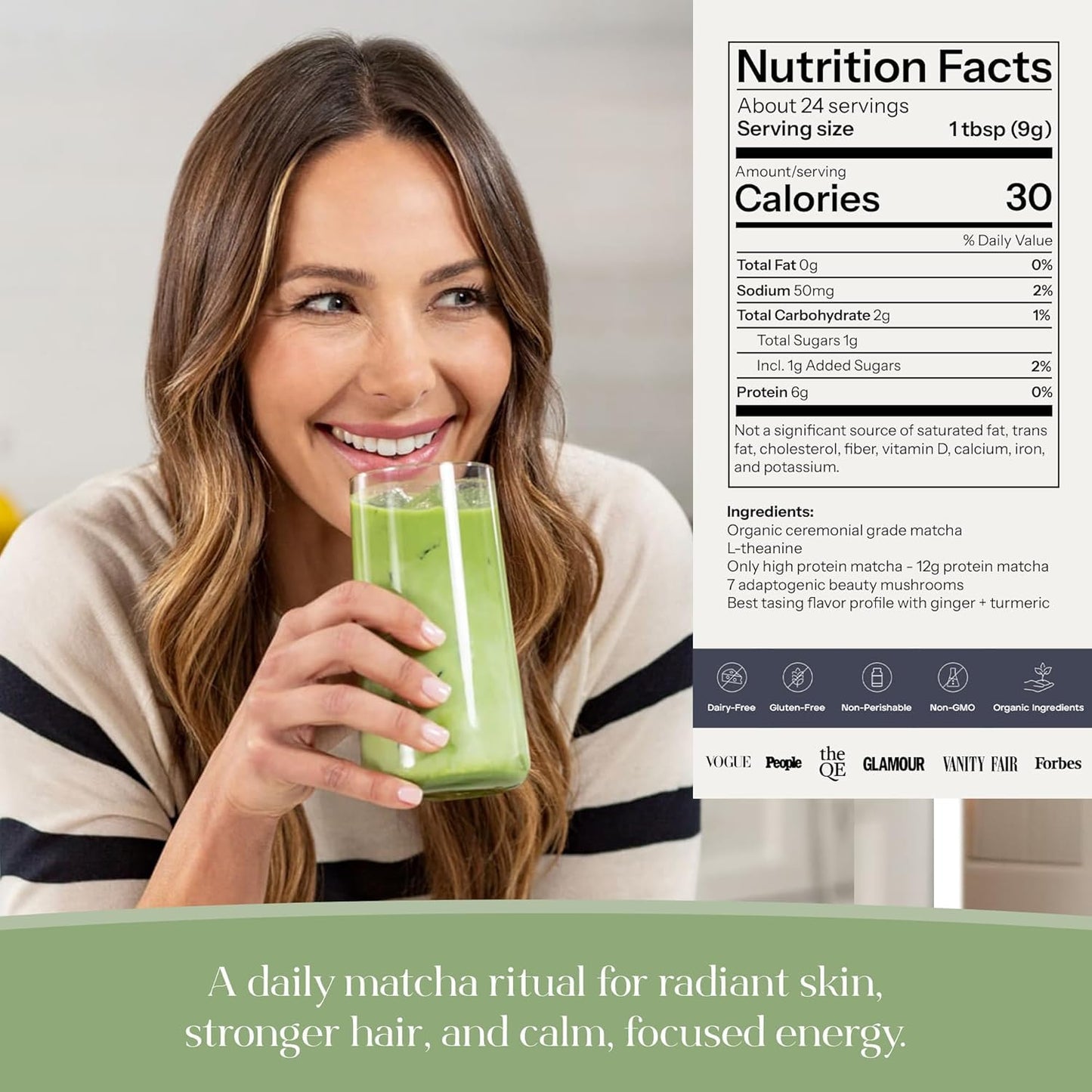 KROMA. Ceremonial Grade Matcha Powder  Gluten Free Green Tea Collagen Powder with Mushrooms  Ginger  Turmeric  L Theanine  Maca  Matcha Latte Powder  Natural Caffeine for Energy Support  60 Servings