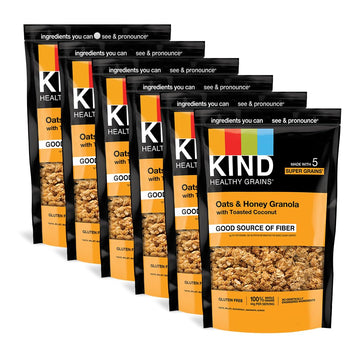 Kind Healthy Grains Granola, Healthy Snack, Oats & Honey Granola With Toasted Coconut, Snack Mix 11 Oz (Pack Of 6)
