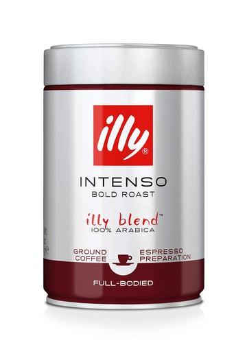 Illy Intenso Ground Espresso Coffee, Bold Roast, Intense, Robust And Full Flavored With Notes Of Deep Cocoa, 100% Arabica Coffee
