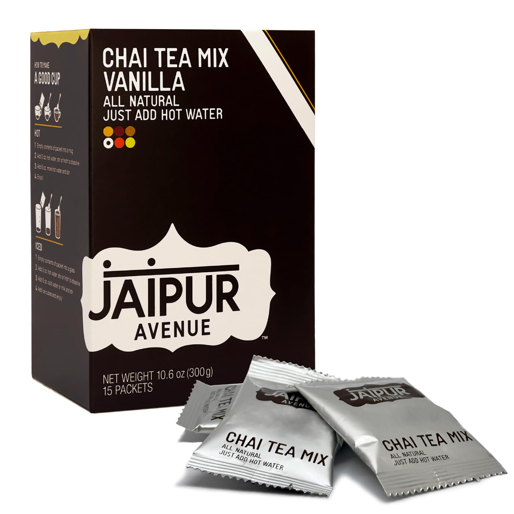 Jaipur Avenue Vanilla Chai Tea Mix - All-Natural Assam Black Tea, 15 Servings, Gluten-Free, Preservative-Free