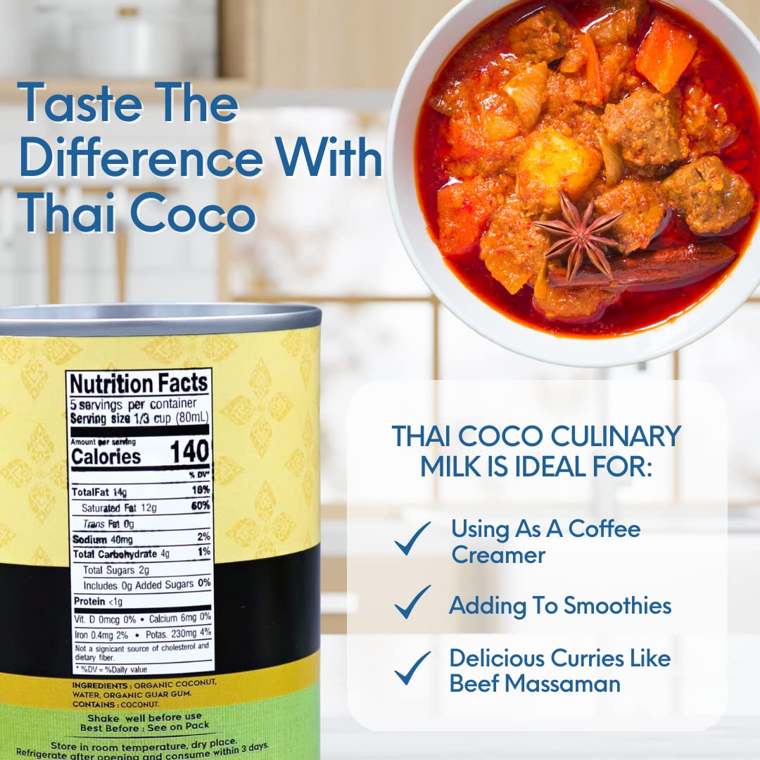 Thai Coco - Organic Coconut Milk Full Fat Unsweetened - 14 Fl. Oz. 6 Pk