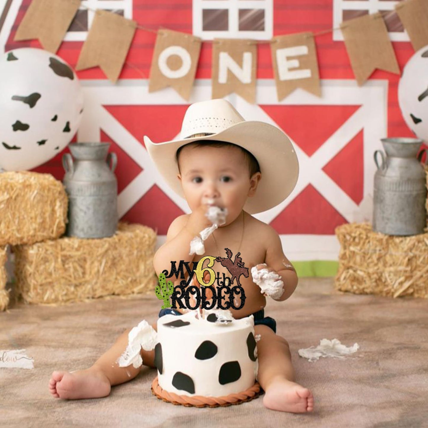 1 Pcs My 6Th Rodeo Cake Topper Brown Glitter Cactus Six Birthday Cake Pick Decoration For Western Little Cowboy Theme Baby Showe