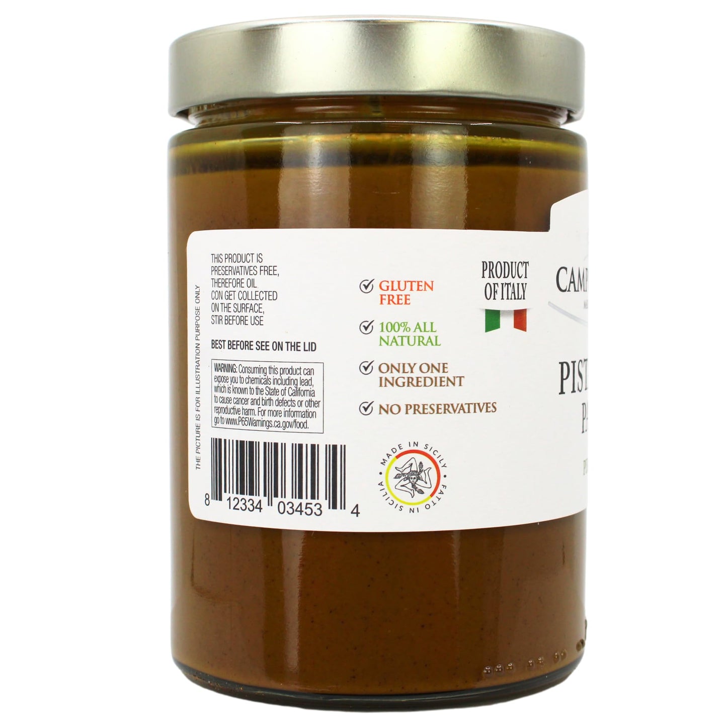 Pure Pistachio Paste, 100% Pistachio, 18.34 Oz (520G), Unsweeted Pistachio Butter Spread, No Artificial Colors, Non Sugar Added,