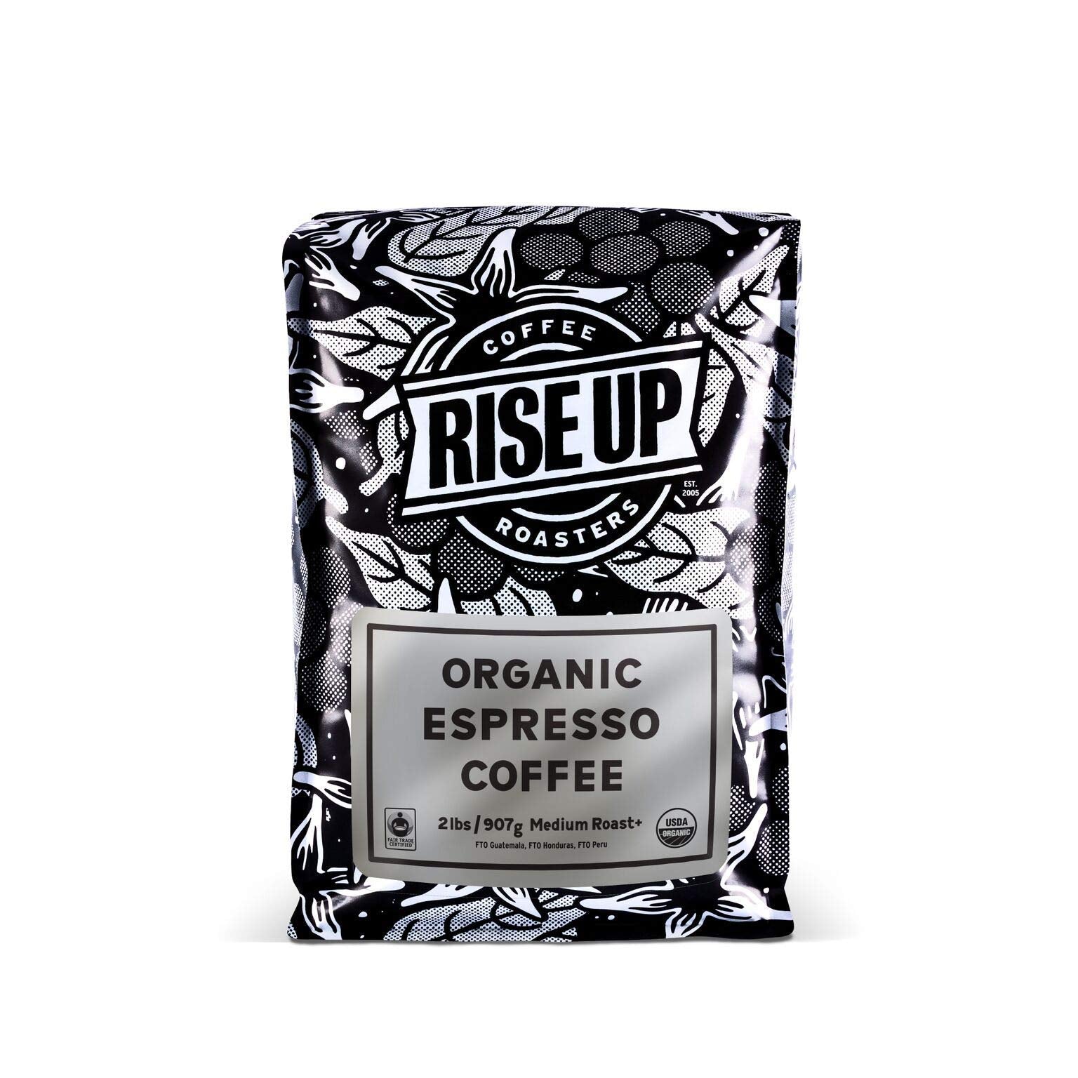 RISE UP COFFEE ROASTERS Organic Espresso Whole Bean Coffee, Fair Trade, 2 Pound