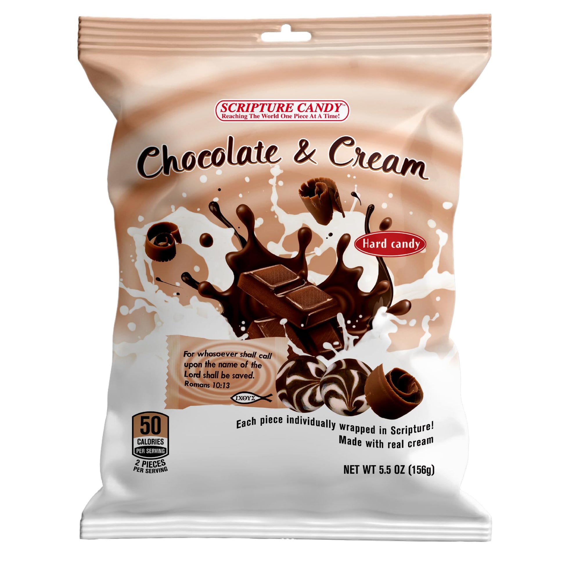 Scripture Candy, Chocolate & Cream Hard Candy 5.5oz Bag, 25 Pieces