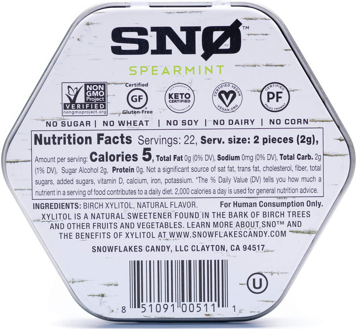 Spearmint Keto Xylitol Candy Chips (6-Pack) - Sn 1.5Oz Tin - Sugar-Free Candy With Only 2 Ingredients | Low Carbs, Diabetic-Frie