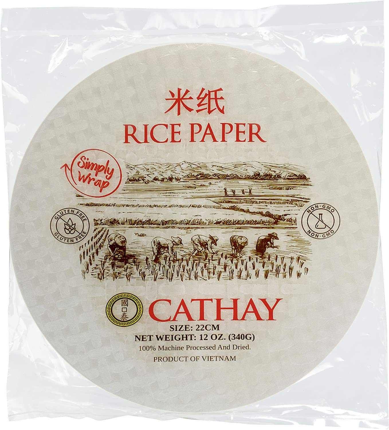 Cathay Fresh Spring Roll Rice Paper Wrappers 30 Sheets | Non-Gmo, Gluten-Free, Low Carb, Natural Ingredients | Vietnamese Summer