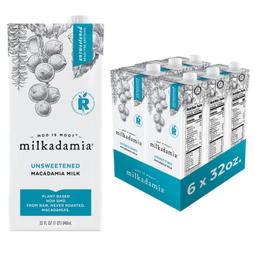 milkadamia Macadamia Milk - Unsweetened - 32 Fl Oz (Pack of 6) - Lactose Free Milk, Vegan Shelf Stable Milk, Plant Based Non Dai