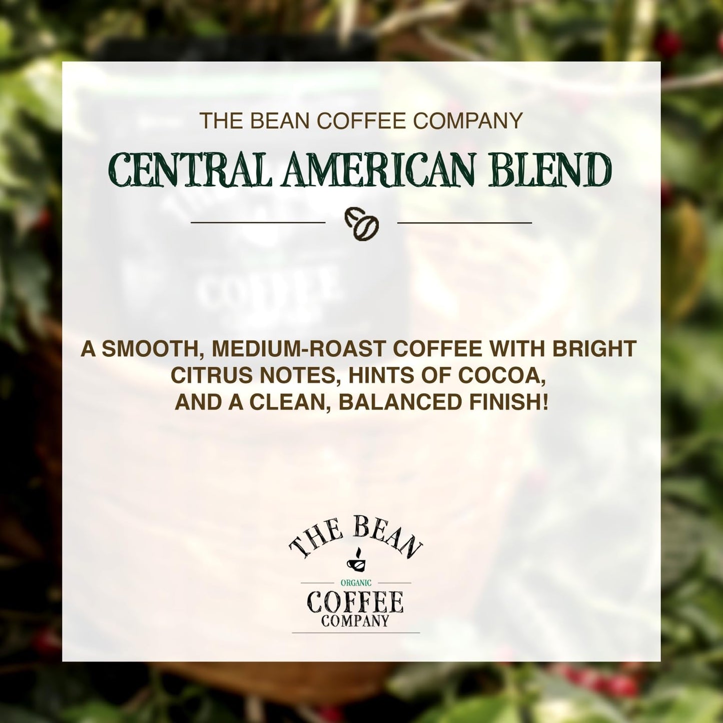 The Bean Organic Coffee Company Central America, Medium Roast, Whole Bean Coffee, 5-Pound Bag
