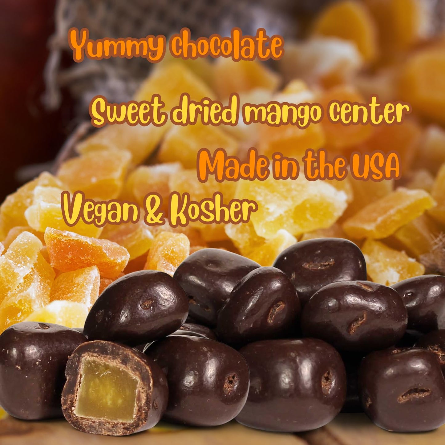 Its Delish Dark Chocolate Covered Dried Mango, Vegan Snack, 5 lbs Bulk Bag