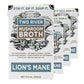 Two River Lions Mane Mushroom Broth made with organic Lions Mane and Shiitake Mushrooms, vegan plus adaptogens, perfect for si