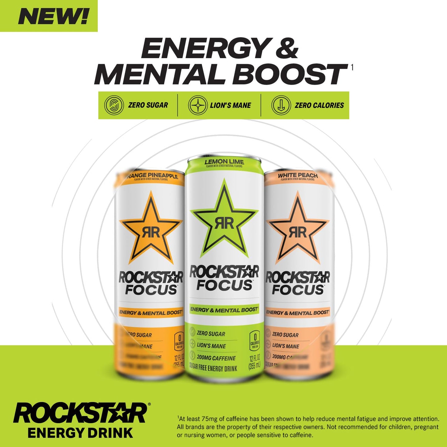 Rockstar Focus Energy Drink, Orange Pineapple, 12 Fl Oz Cans, Pack of 12