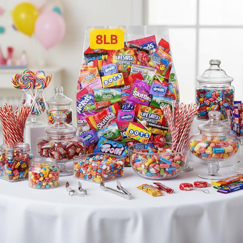 Assorted Candy Variety Pack - 8lb Individually Wrapped Candy for Christmas Stocking Stuffers  Party Favors  Goodie Bags  Piata Candies - 8 Pounds of Mixed Candies Bulk Pack