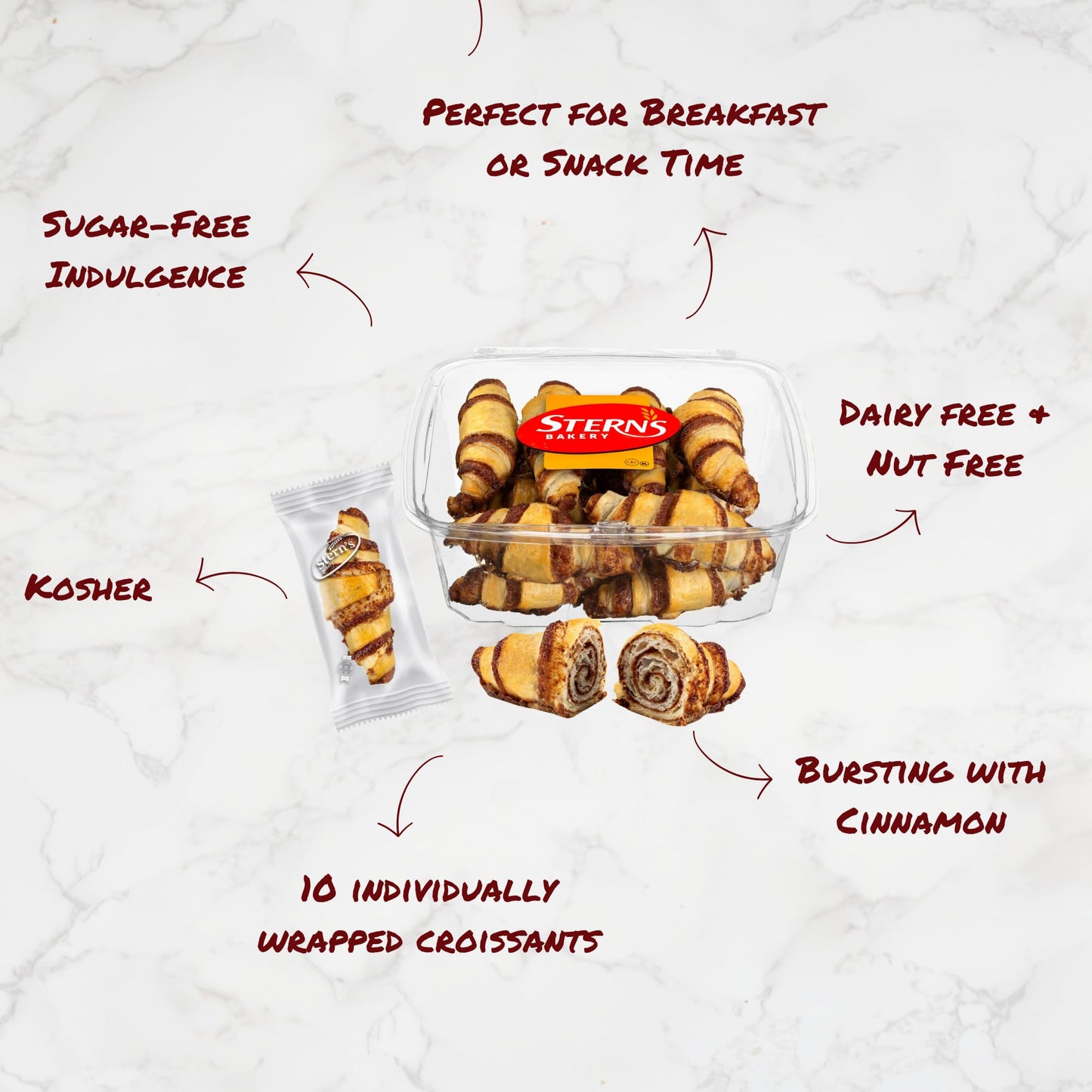 Sterns Bakery Sugar Free Mini Croissants, Cinnamon, Dairy Free, Nut Free, 10 oz