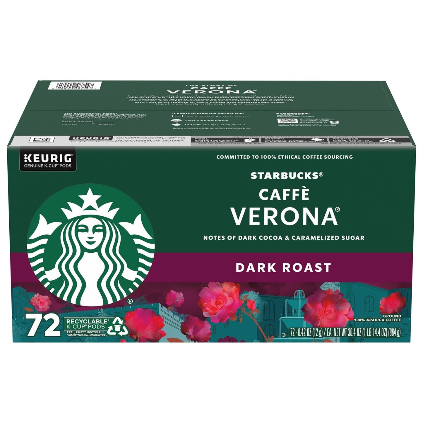 Starbucks Coffee Caffe Verona Dark Roast K-Cup Pod  72 Count