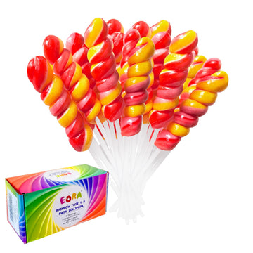 Strawberry Red Twisty & Swirl Lollipops 20 Pack, Rainbow Twist Lollipops Individually Wrapped Suckers, Kid's Lollipops Candy Bul