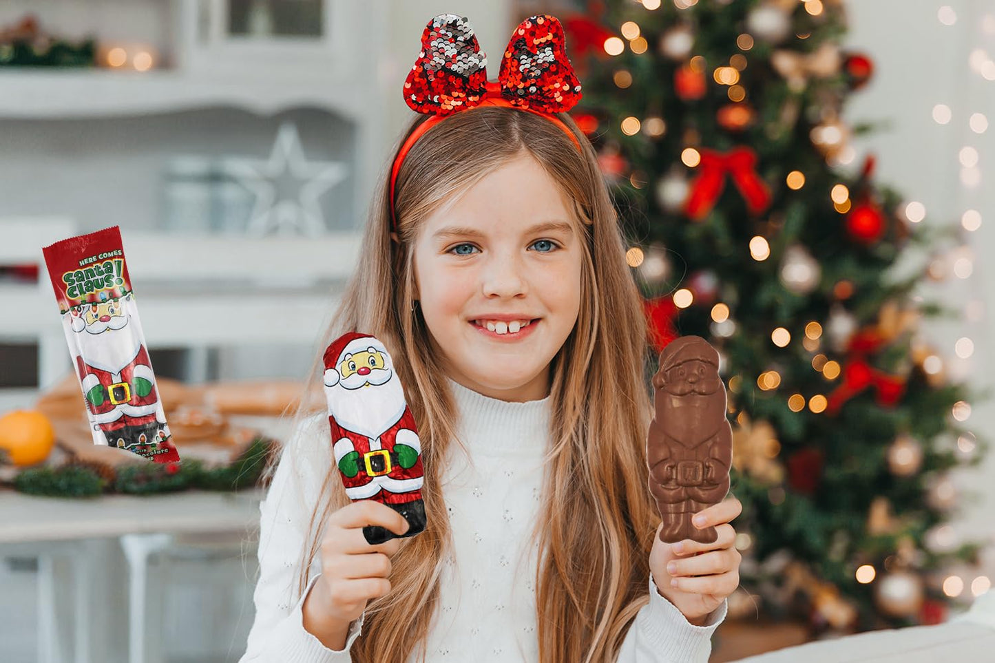 Fruidles Large Christmas Chocolate Santa Holiday Treats, Solid Smooth Milk Chocolate, Party Bag Fillers, Individually Wrapped Fo