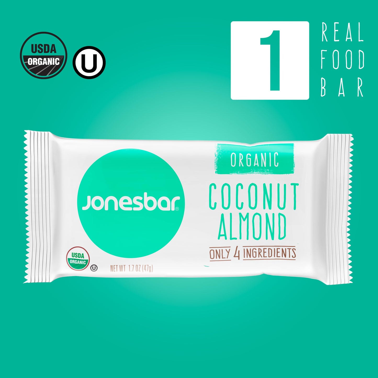 Jonesbar, Fruit & Nut Bar, 1.7 Ounces (Pack Of 12 Bars), Organic, Vegan, Simple Snack Bar (Coconut)