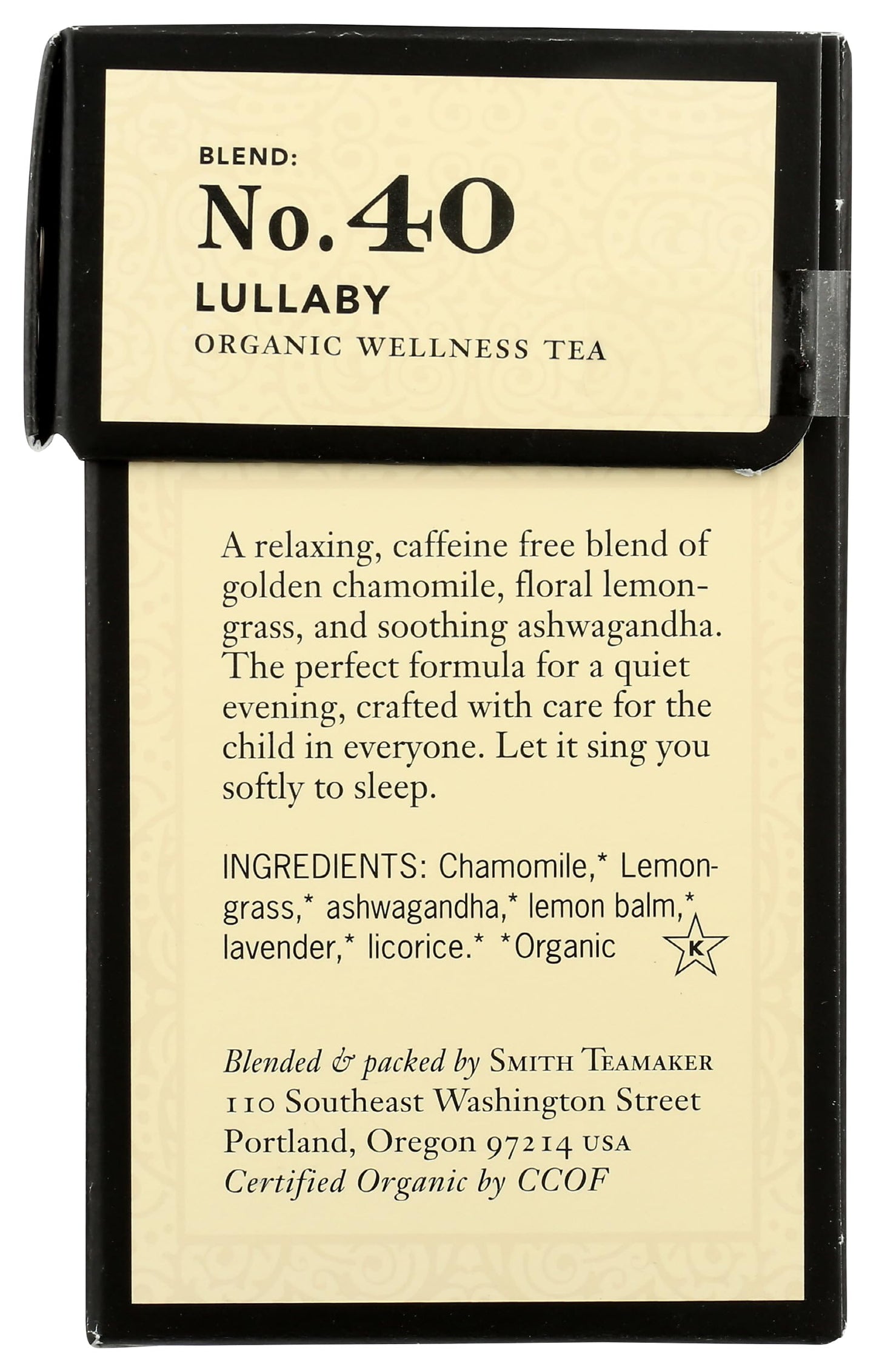 Steven Smith Teamaker Lullaby No. 40, Chamomile, Lemongrass, Lavender, Ashwagandha, Caffeine-Free, Organic Relaxing & Bedtime Wellness, Sugar-Free, Herbal Tea Bags, 15 Sachets, 0.95Oz Each