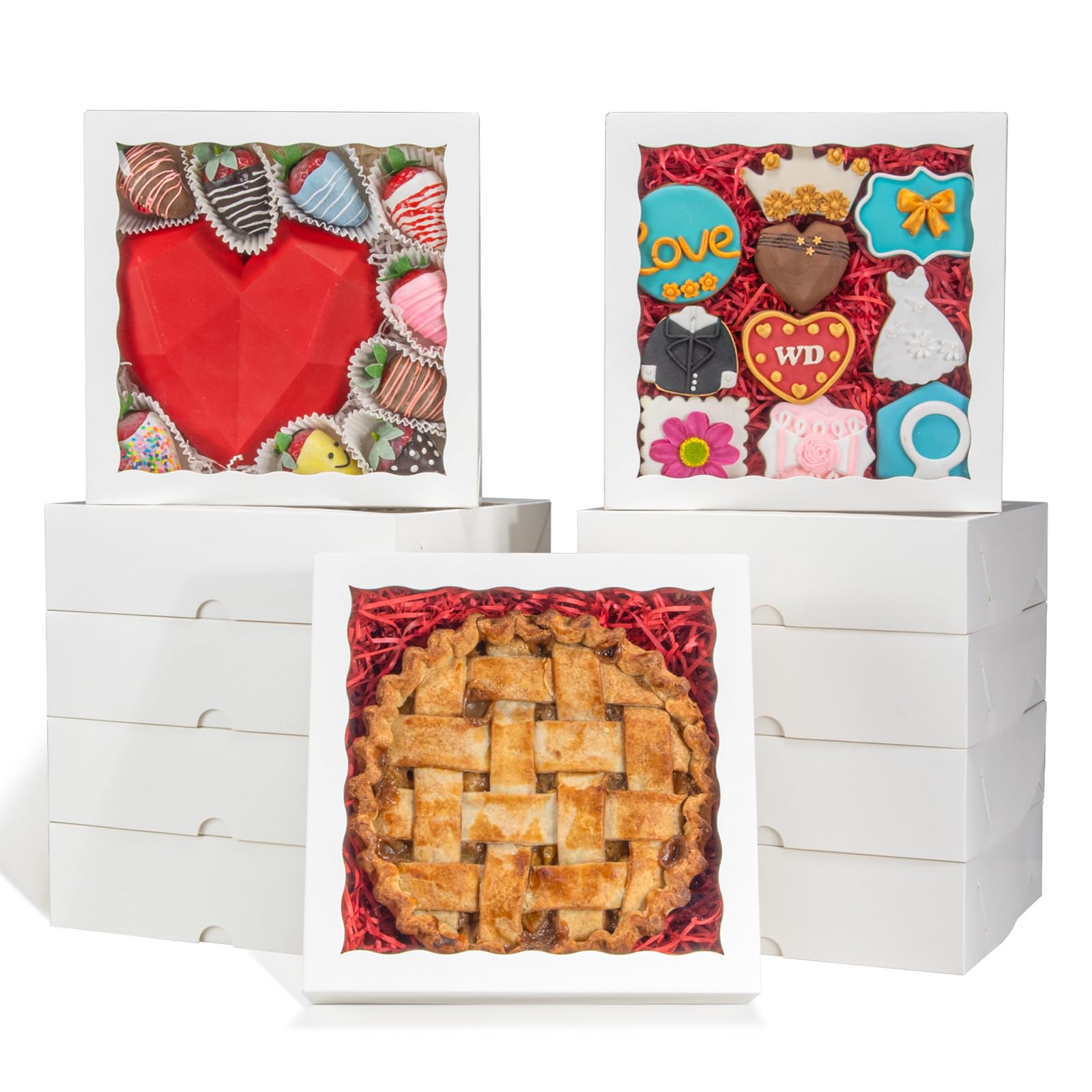RomanticBaking Pie Boxes, 50pcs, 9x9x2.5 Inches, White, Paper, Model Wh9in50, Ideal for Chocolates, Cookies, and Cakes