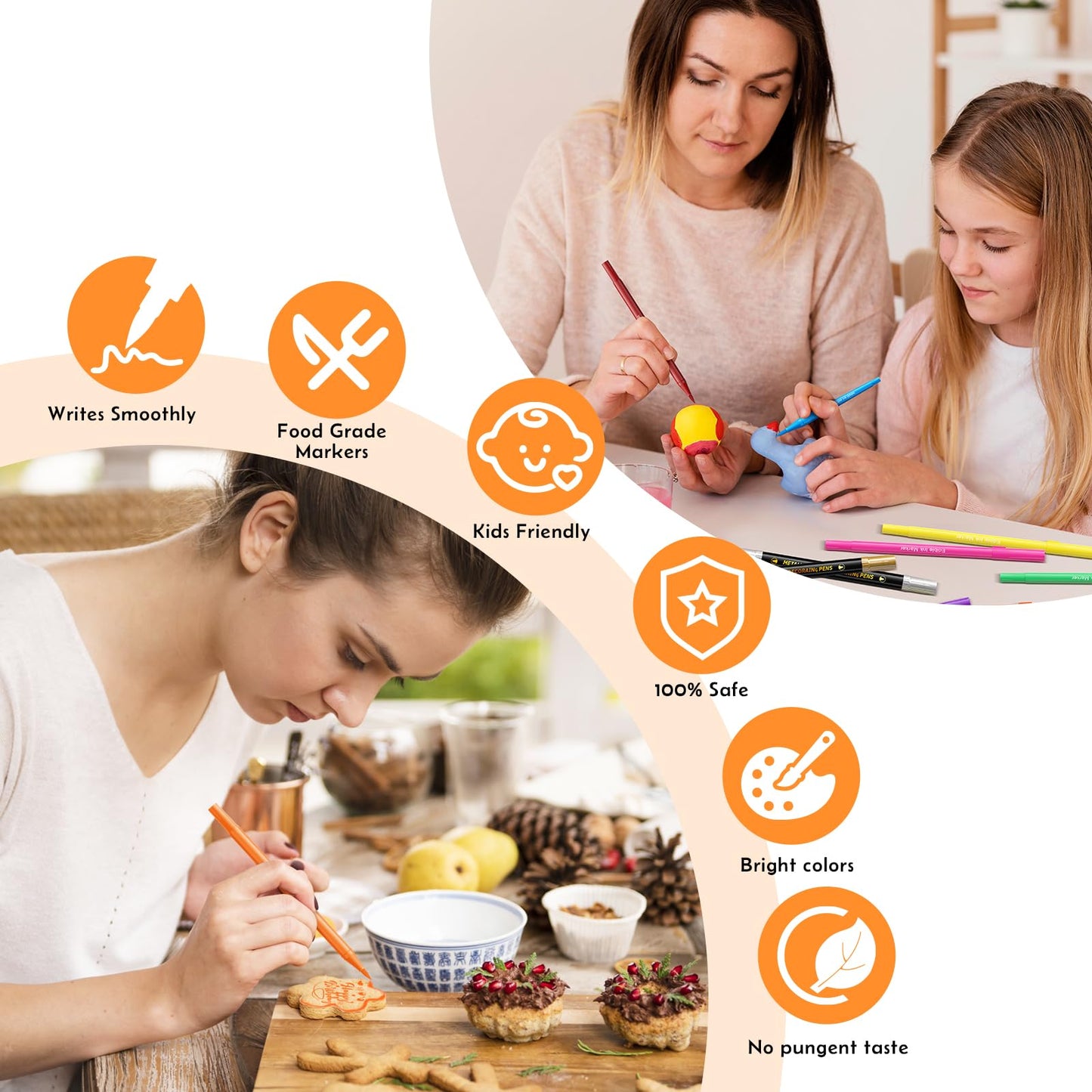Jewem Edible Markers For Cookie Decorating,14 Pcs Ultra Fine Tip(0.5Mm) Food Coloring Pens, Upgrade Double Side Food Grade Pens For Decorating Fondant Cakes, Easter Eggs, Frosting, Macaron