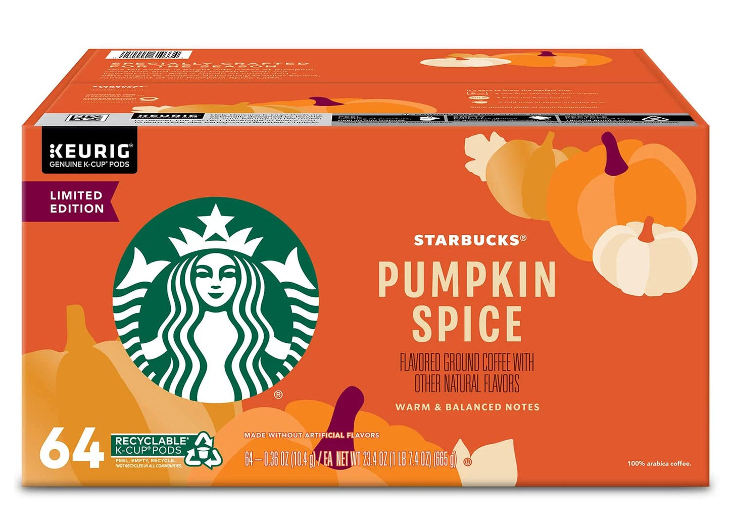 Starbucks Limited Edition Pumpkin Spice Coffee K-Cups, 64 Count, Pack of 1