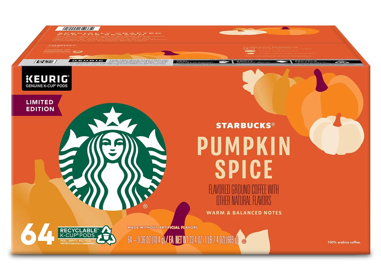 Starbucks Limited Edition Pumpkin Spice Coffee K-Cups, 64 Count, Pack of 1