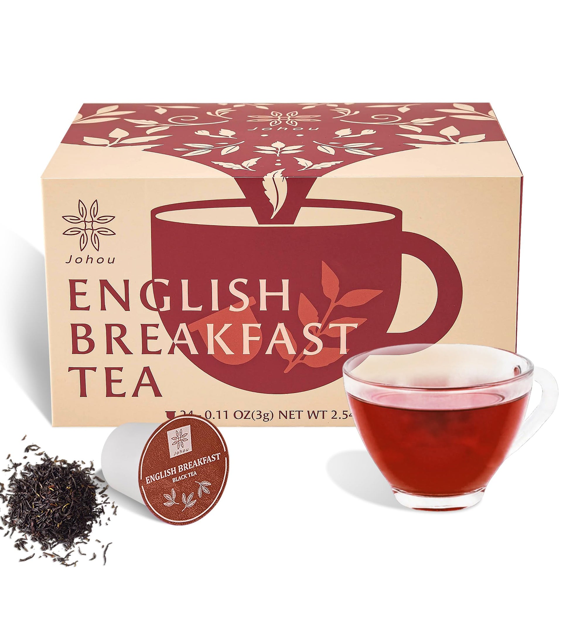 Johou English Breakfast Black Tea Specially Ground Taiwan Tea Full-Flavor Pods  Compatible With All K-Cup Beverage Makers & Keurig 2.0  24 Pods