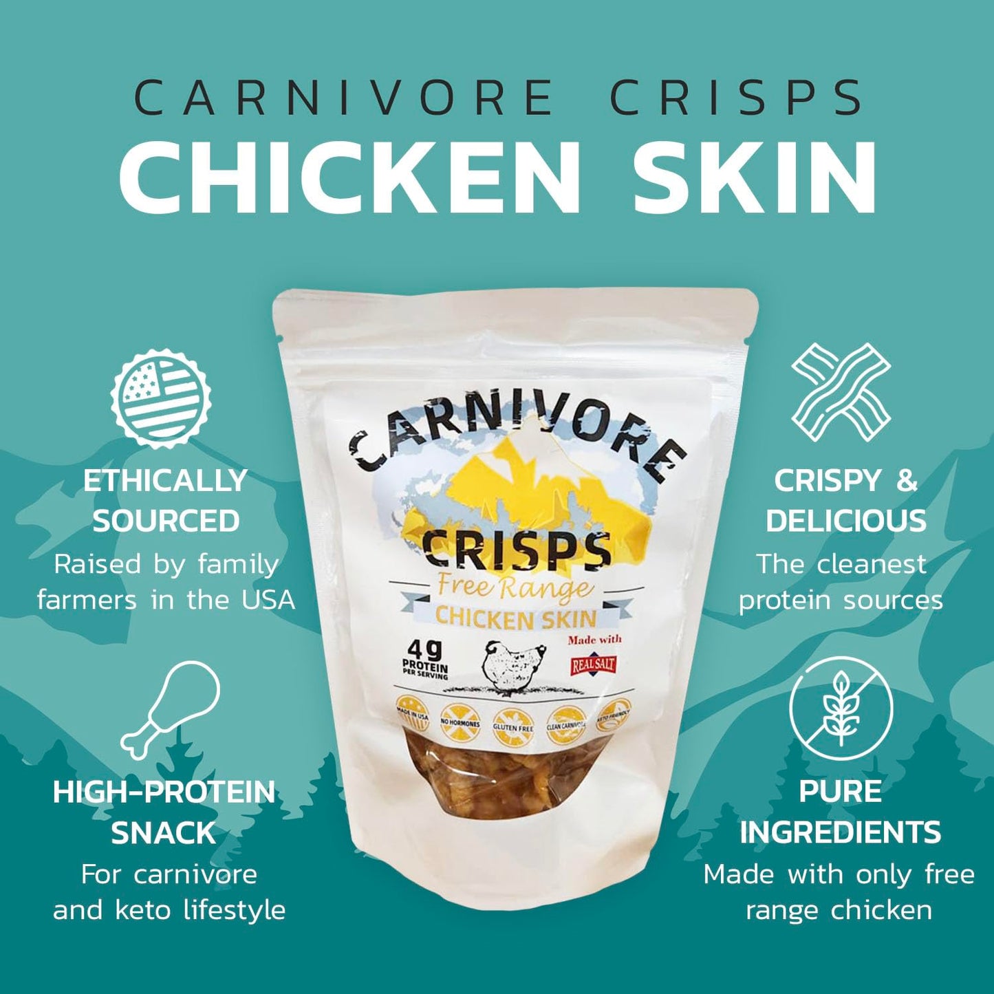 Carnivore Crisps Chicken Skin Snacks, High Protein, Keto & Gluten-Free, 1.5 oz (Pack of 3)