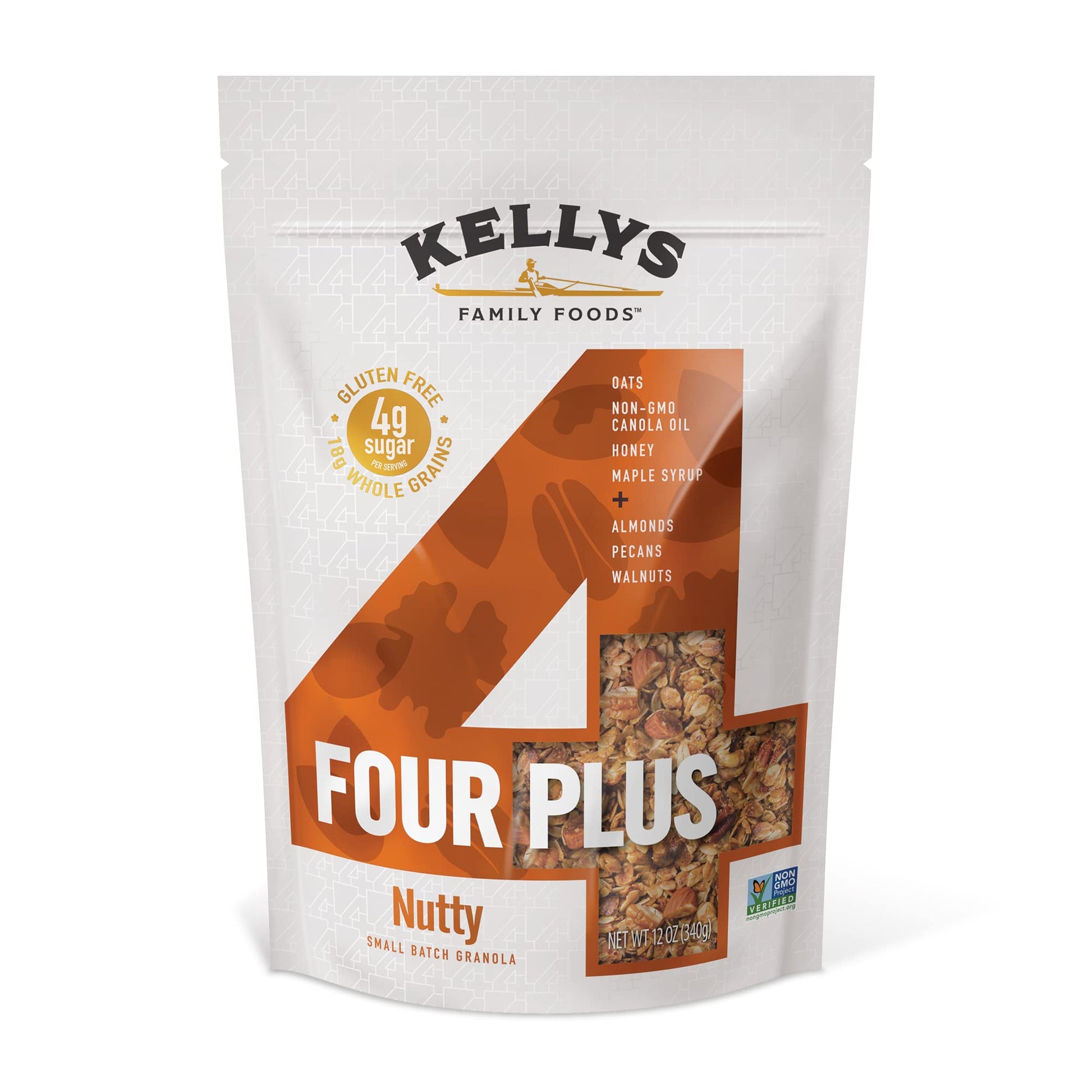 Kellys Four Plus Granola Nutty Cereal - Non-GMO, Low Sugar, Gluten Free - 12oz