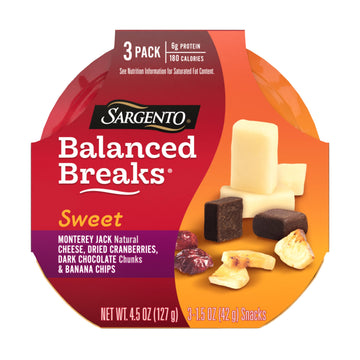 Sargento Sweet Balanced Breaks Natural Monterey Jack Cheese, Dried Cranberries, Dark Chocolate Chunks & Banana Chips Snack Kit, 